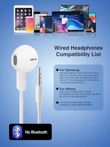 3.5mm Jack Headphones Wired for Samsung Galaxy A15/A14/A32, in-Ear Earphones Wired with Mic Noise Isolation, Corded Ear Buds for 3.5mm Jack for Phones, Laptops, Tablets, MP3/MP4