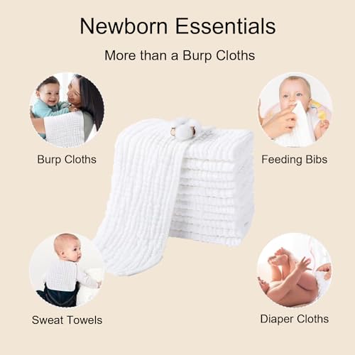 8 Pack Muslin Burp Cloths for Baby, 100% Cotton Burping Cloths for Boys Girls Large 20''X10'', Extra Soft and Absorbent3