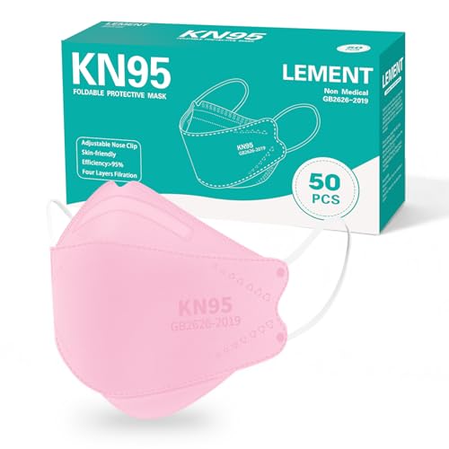 LEMENT KN95 Face Masks - 50 Pack Breathable Comfortable Disposable Masks For Adult Filter Efficiency95% Elastic Ear Loops Pink