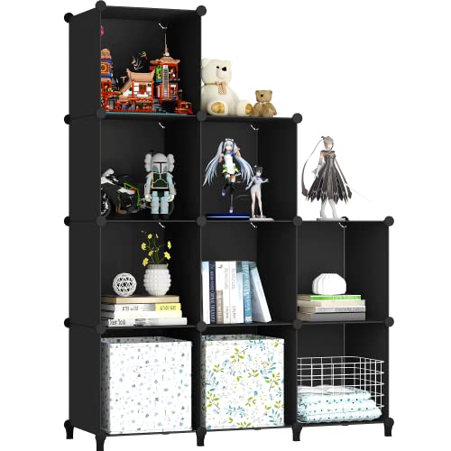 SIMPDIY Storage Modular Cubes 9 Cubes Black (93x93x30cm) Plastic Portable Organizer Bookshelf Shelf Rack