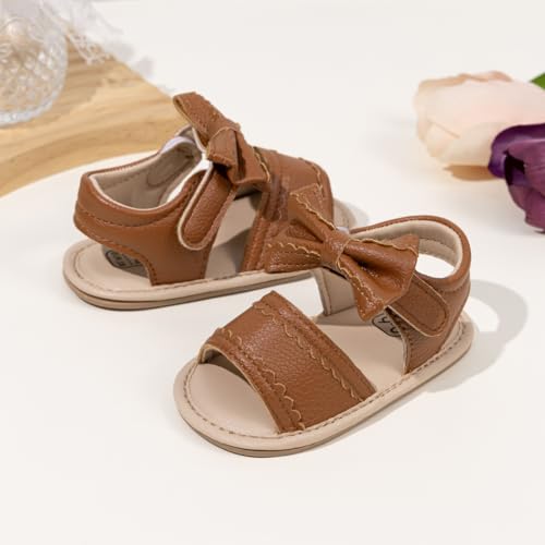 Image of Miamooi Infant Baby Girls Boys Sandals Summer Bowknot Crib Shoes Toddler Pu Leather Flower Soft Rubber Sole Dress Flats First Walker Shoes