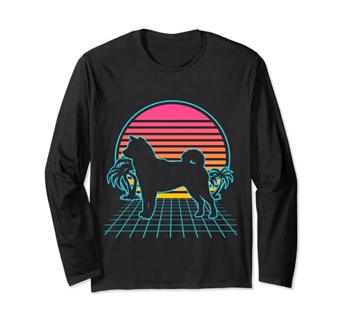 Shiba Inu Retro Vintage 80s Vaporwave Aesthetic Dog Lover Manga Larga