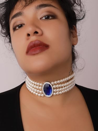 Sacina 1920s Layered Imitation Pearl Choker Necklace, Pearl Choker Necklaces for Women, Blue Teardrop Choker, Bridal Necklace, Costume Jewelry, Christmas Jewelry Gift for Women - Image 4