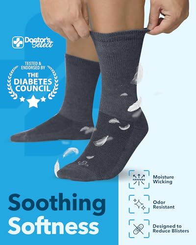 Doctor's Select Diabetic Socks for Men - 4 Pairs Crew Diabetic Neuropathy Socks for Men | Diabetic Socks for Men 9-12