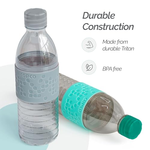 Copco Plastic Water Bottle with Chug Lid, Reusable, BPA Free, Dishwasher Safe, Perfect for Travel, School, Outdoors, and Gym, Hydra 16.9oz, Set of 2, Gray & Teal