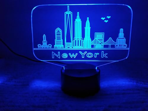 HPBN8 Ltd Illusion Optique 3D New York Nuit Lampe Art Déco Lampe Lumières LED Décoration Lampes Touch Control 7 Couleurs Change Veilleuse USB Powered...