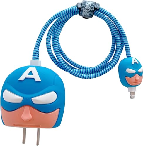 Image of Cartoon 3D Design Protective Case Compatible with Apple 18W - 20W USB-C Power Adapter Charger, Protective Cover for iPhone 18W & 20W Power Adapter Charger with Wire Saver. (Captain America)