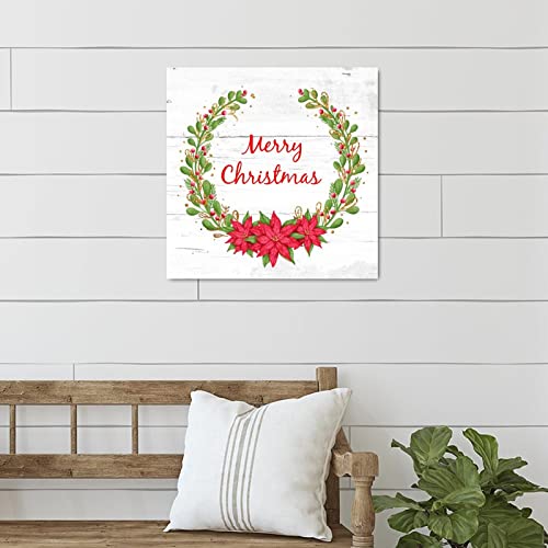 Panneau de Noël en bois rouge et vert 40x40 cm pour salon