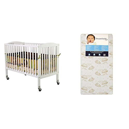 Dream On Me Folding Full Size Convenience Crib with Dream On Me Spring Crib and Toddler Bed Mattress, Twilight