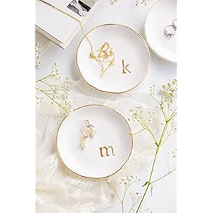 COLLECTIVE HOME - Ceramic Jewelry Tray, Decorative Trinket Dish for Rings Earrings Necklaces Bracelet Watch Keys, Birthday Mother's Day Christmas Gift for Women, 4.75", White Surface (M) COLLECTIVE HOME Ceramic Jewelry Tray Decorative Trinket Dish for Rings Earrings Necklaces Bracelet Watch Keys Birthday Mothers Day Christmas Gift for Women 475 White Surface M