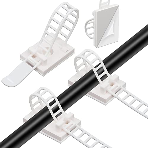Abrazaderas para cables Segarty, blancas, autoadhesivas, ajustables, 100 unidades, ideal para organizar cables en escritorio, coche, pared, oficina, hogar y exteriores