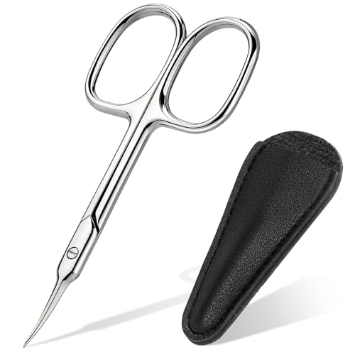 ESVIENS Cuticle Scissors, Extra Fine Curved Nail Scissors for Men Women, Professional Small Grooming Scissor for Eyebrow, Eyelash, Manicure and Pedicure (Silver)