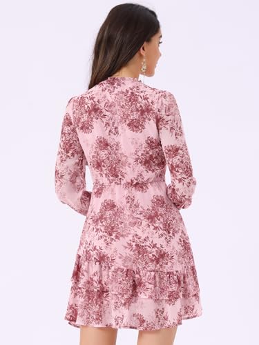 Image of Allegra K Women's Spring Dresses 2026 Tie V Neck Semi Sheer Long Sleeve Layered Tiered Chiffon Mini Floral Dress