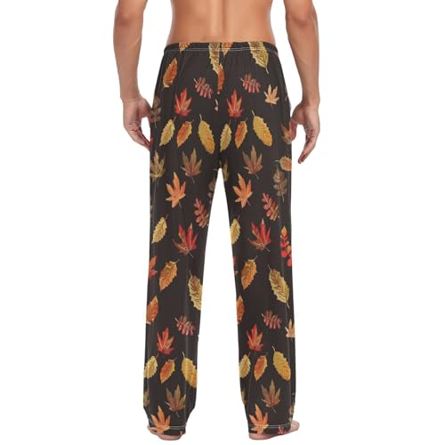 Mens Pajama Pants Fall Thanksgiving Leaves Soft Lounge Sleep Pj Bottoms with Drawstring Pockets3