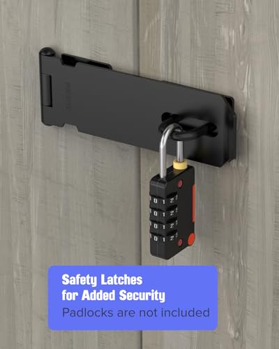 Image of Door Lock Hasp Latch, 5 Inch Stainless Steel Hasp Lock, Door Padlock Clasp Hasp Latch Lock with Screws, Gate Lock Hasp Latch for Outside Doors, Sheds, Fence, Cabinets, Lockers (Black -1pc)