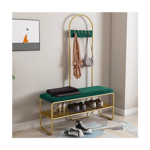 Perchero con banco de almacenamiento de zapatos, árbol de pasillo con estantes y ganchos para entrada, pasillo, vestíbulo, elegante organizador para abrigos y zapatos