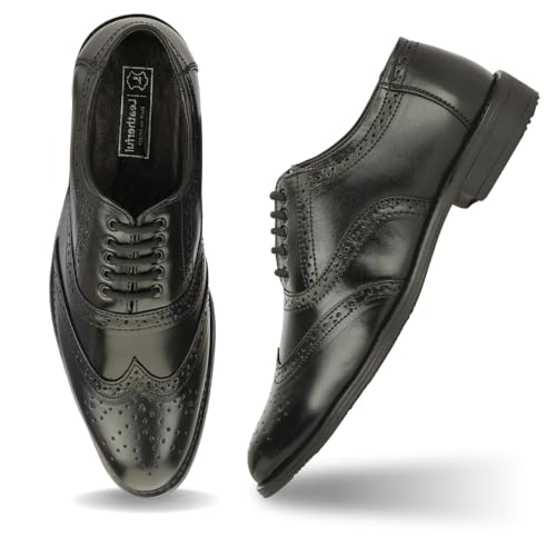 Image of Leatherful Genuine Leather Brogue Shoes for Men | TPR Sole & Nappa Leather Lining | Classic Dress Footwear New