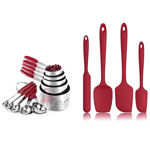 U-Taste 480ºf High Heat-Resistant Premium Silicone Spatula Set And 18/8 Stainless Steel Measuring Cups And Spoons Set (Red) #TOP8