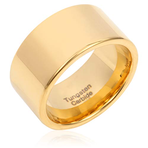 Fashion Month Mens 12mm Wide Band Gold Classic Tungsten Carbide Ring Wedding Engagement Jewelry High Polished Flat Top Size 8 by Fashion Month - Used condition - US$25.75