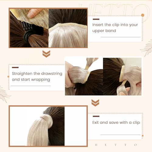 Hetto Hair Extension Ponytail Human Hair Brown 20 Inch Clip in Ponytail Hair Extensions Wrap Around Real Hair Ponytail Extension Straight for Quick Hairstyles 80g #4 - Image 4