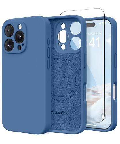 Image of Magnetic for iPhone 16 Pro Case, Compatible with MagSafe, [Full Camera Protection] [Screen Protector] Silicone Shockproof Protective Phone Case for iPhone 16 Pro 6.3 inch, Lake Blue