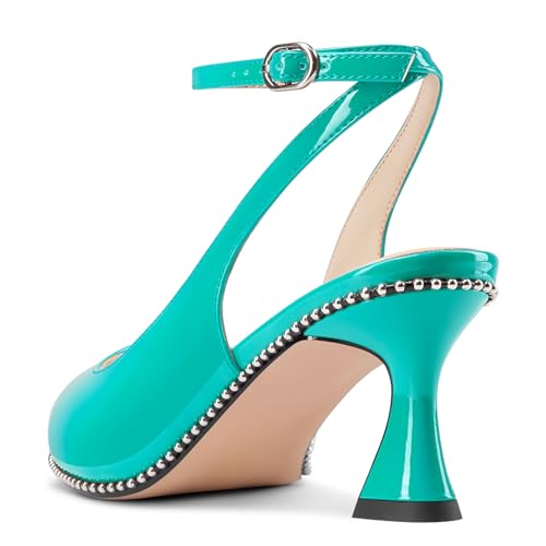 Image of NobleOnly Womens Slingback Heels Beaded Pumps Ankle Strap Pointed Toe Kitten Heels Dress Shoes 2.6 Inches