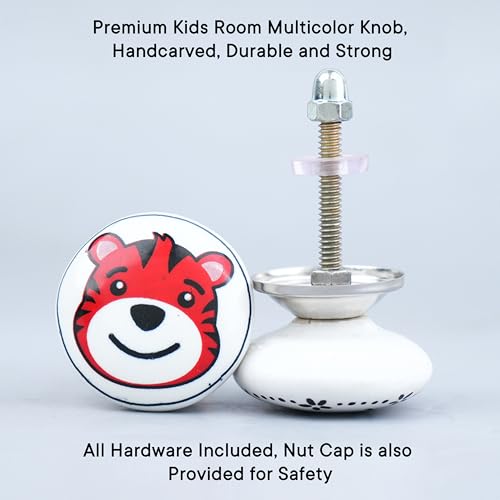 Image of Indian-Shelf Handmade Ceramic Knobs for Kids Room Multicolor Kid Drawer Pulls Round Flat Animal Kitchen Cabinet Handles -8 Pieces(1.5 Inches)