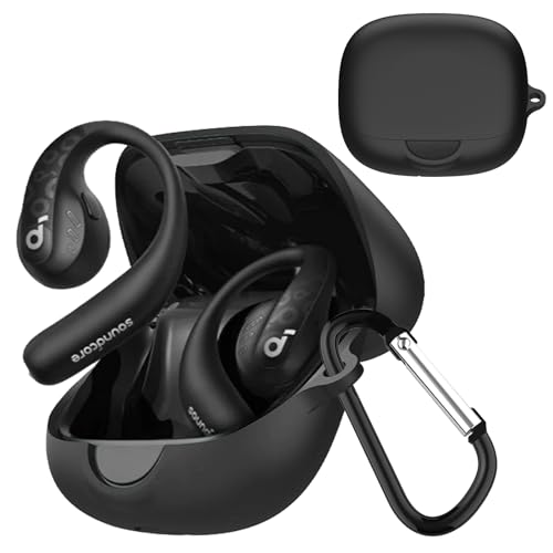 TOORQR For Anker Soundcore AeroFit Pro ケース カバー Soundcore AeroFit Proシリコン素材 ケース 保護カバー 防水 防塵 落下防止 キズ防止 全面保護 軽量 カラビナ付き(ブラック)