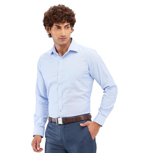Image of Raymond Men's Slim Fit Structure Pattern Pure Cotton Semi Cut Away Collar Full Sleeve Formal Shirt