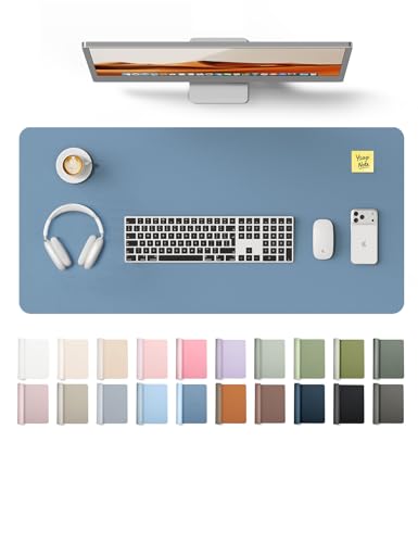 Image of YSAGi Leather Desk Protector, Office Mat, Large Mouse Pad, Non-Slip PU Leather Blotter, Laptop Desk, Waterproof Writing Pad for Office and Home (Blue, 31.5" x 15.8")