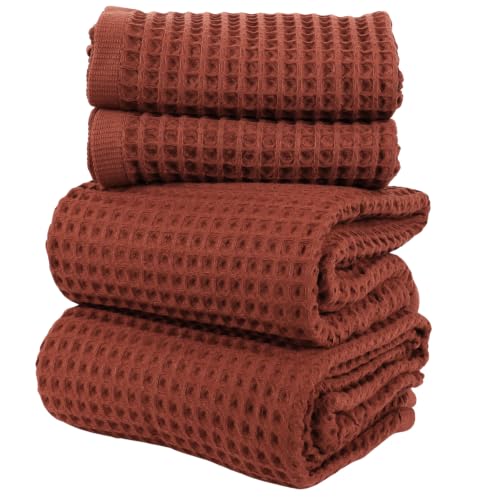 Püskül Lüks Havlu Takımı, Waffle Dokuma El ve Banyo Havlusu Seti 4-Parça