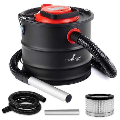 LEHMANN Aspirador de Cenizas para Cenizas Calientes, Capacidad de 15L, Filtro HEPA Lavable con Malla Metálica, Función Soplador, Aspirador para Estufa de Pellets, Chimenea y Barbacoa