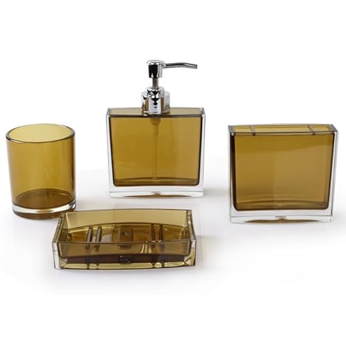 Namzi Bathroom Accessories Set 4 Pcs PP Bath Ensemble Kit -Brown