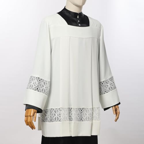 Catholic Premium Clergy Vestment Set Elegant White Surplice with Pleated Lace Details4