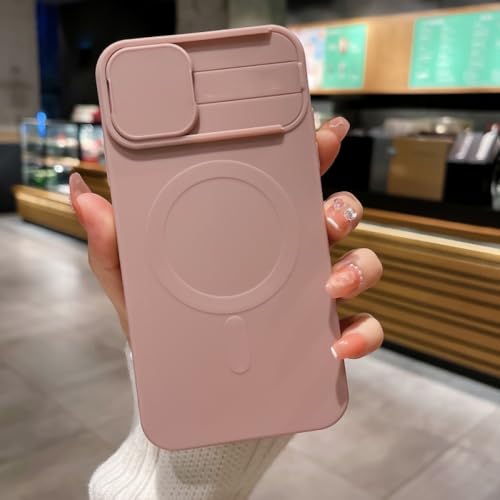 Coque de chargement sans fil magnétique pour iPhone 14 Pro Max avec cache objectif rose