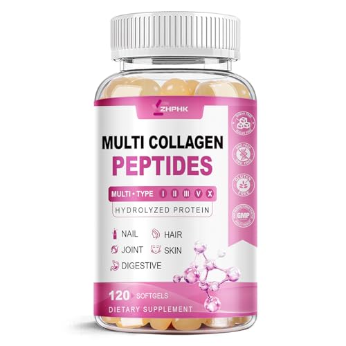 ZHPHK Multi Collagen Peptides for Women 2000mg Hydrolyzed Collagen Peptides Pills from Type I II III V X with Hyaluronic Acid Better Absorption with Vitamin C Support Skin Hair Nail | 120 Count