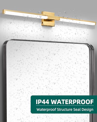 Image of OKELI 40 Inch Bathroom Vanity Light Fixtures, Gold Modern Light Fixtures Over Mirror, 24W 5CCT Dimmable Wall Light
