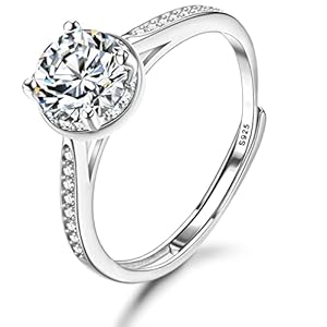 JeweBella 925 sterling zilveren ringen voor dames vrouwen verstelbare glanzende zirkonia verlovingsring trouwringen belofte bruiloft vingerring trouwringen bruiloft jubileum sieraden