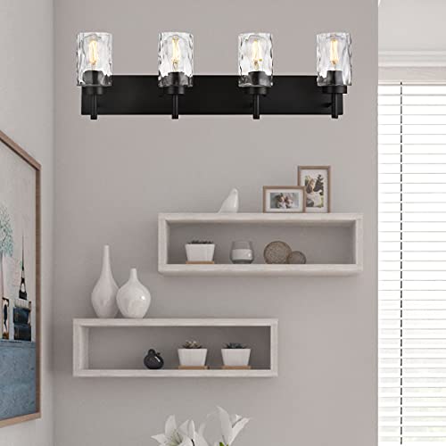 Bonlicht 4 Light Wall Vanity Bathroom Lights With Clear Hammered Glass In Black Finish,Modern Farmhouse Sconces Wall Lighting Fixtures Over Bath Makeup Mirror Industrial Wall Lamp For Kitchen Hallway #TOP6