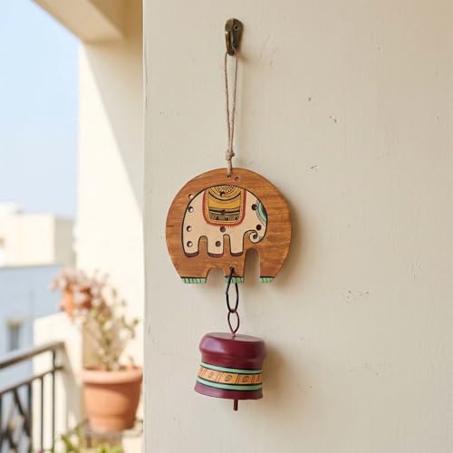 Image of Aakriti Art Creations Elephant Parade Wind Chime | Handmade Modern Art Wooden & Metal Wind Chime | Outdoor & Indoor Decorative Wind Chimes for Balcony, Garden, Living Room & Gifting