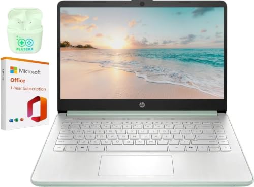 Image of HP 14 inch Business Laptop Computer with 1-Year Office 365, Intel Quad-Core N150 Processor, 4GB RAM 640GB Storage (128GB UFS+512GB SD Card), Windows 11 Home, PLUSERA Earphones, Willow Green