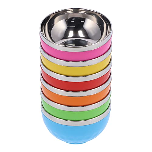 Juego de 6 tazones coloridos de acero inoxidable, tazones de sopa de cereales con aislamiento de doble pared, recipiente para dulces de frutas y arroz para ensalada de postre de 6 (15cm large size)