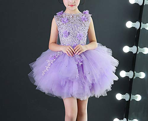 Girls' Adela Lace High Neck Pageant Dresses Ball Gown Hi-Low Applique 12 Lavender With Removable Train4
