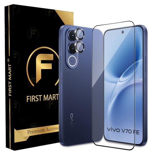 Image of FIRST MART Tempered Glass for Vivo V70 FE 5G with Black Camera Ring Guard & Installation Kit | HD Clear Edge-to-Edge Screen Protector, Scratch Resistant, Case-Friendly | Pack of 1