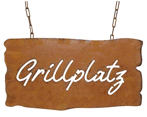 Schild Spruchtafel rostiges Gartenschild Edelrost Rost zum hängen Gartendeko (Grillplatz)