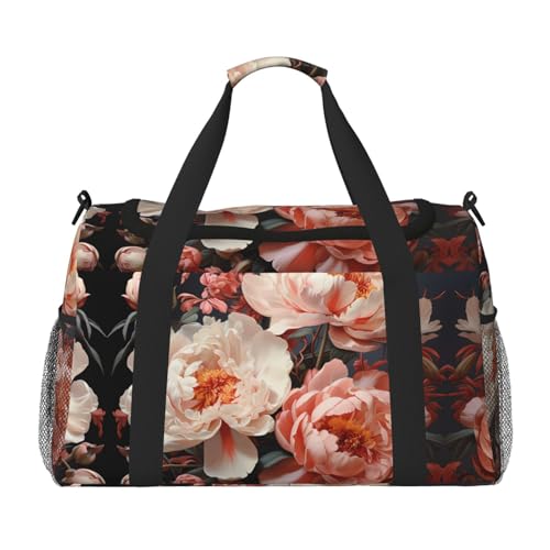 Bright white peonies Travel Tote Bag with Adjustable Shoulder Strap and Large Capacity