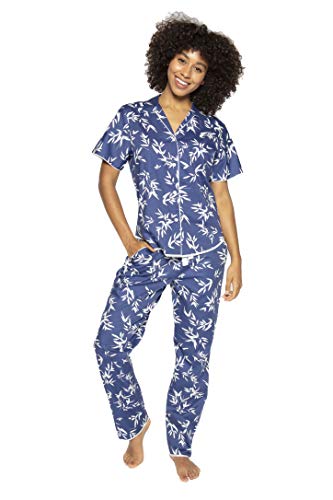Pyjama pour femme en coton à manches courtes avec imprimé feuilles de bambou Bleu et blanc (4768 4769) - Bleu - 50 Cover