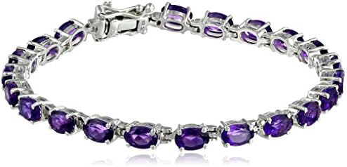 Amazon Collection 925 Sterling Silver Tennis Bracelet for Women with 6 x 4mm Oval Cut Amethyst February Birthstones