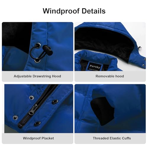 Image of Pursky Men's Puffer Jacket Waterproof Winter Bubble Coats Ski Parka Fur Hooded
