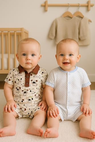 Image of TuddyBuddy 100% Cotton Romper /Jumpsuit /Bodysuit Set for Baby (Pack of 2 Playsuits)
